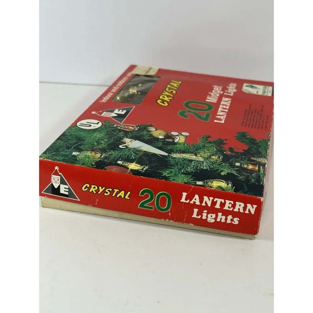 Vintage Christmas Mini Lantern Light Set Red/Wht/Gold Tested Works 15.5 ft